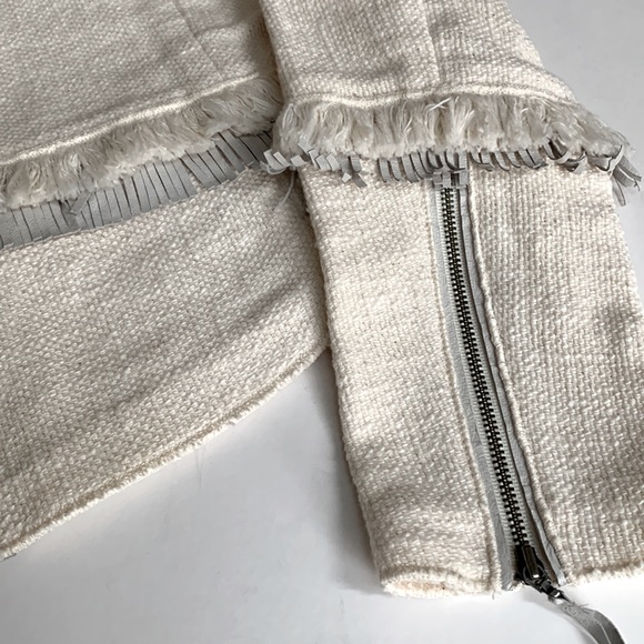 Rebecca Taylor Tweed Look Cotton Fray Fringe Raw Edge Leather Blazer Jacket Sz 6 - Picture 7 of 16